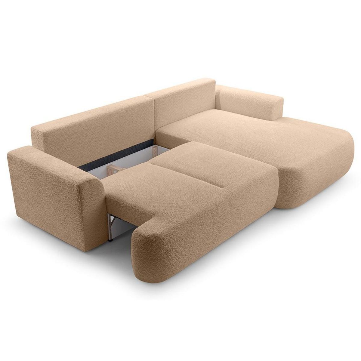 BEST MOBILIER Candela - canapé d'angle droit 4 places - convertible avec coffre - en tissu bouclette