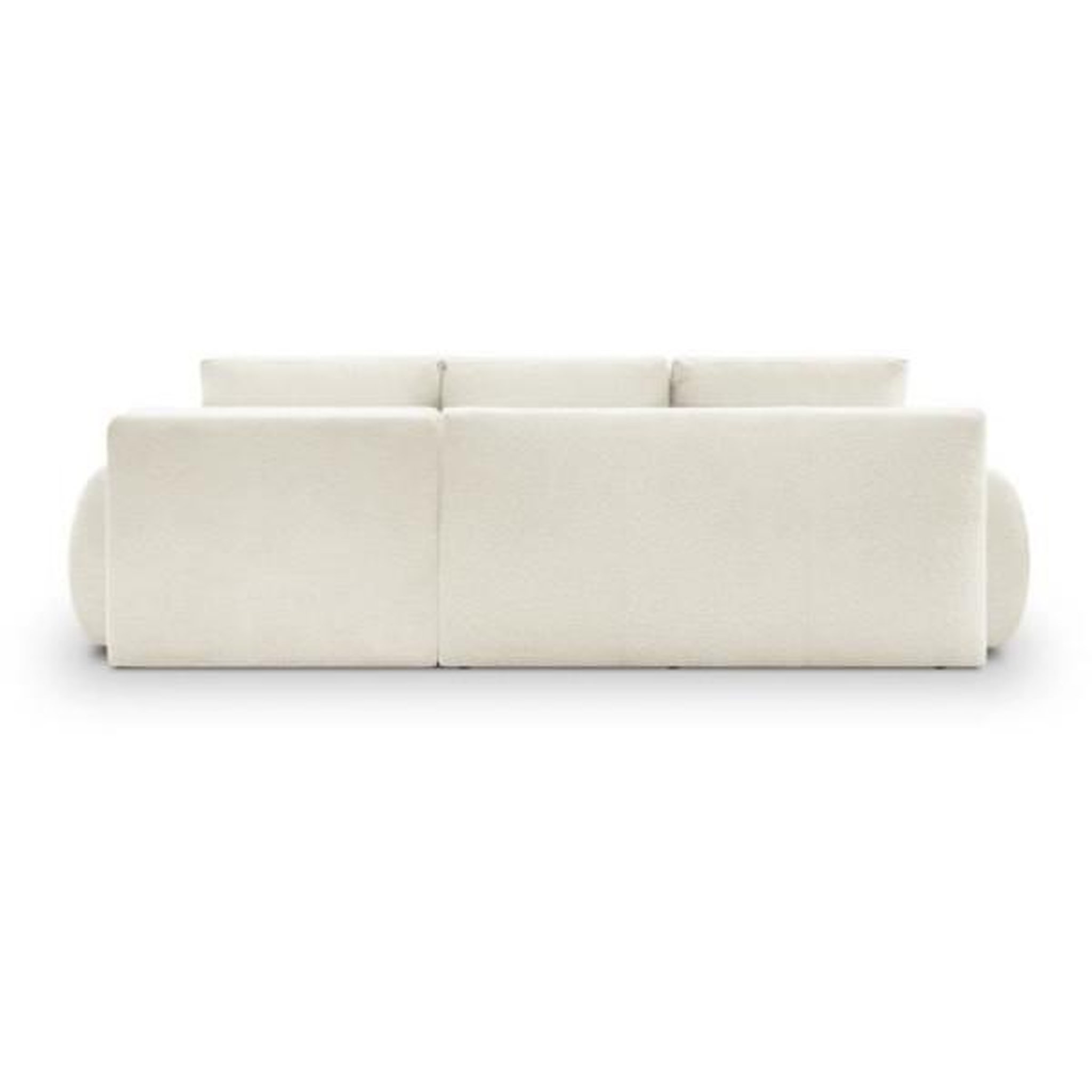Voir la diapositive 5 : MARKET24 Canapé d'angle droit convertible 4/5 places MILO - Tissu bouclette beige clair - Coffre de rangement - L 264 x H 84 x P 99/145