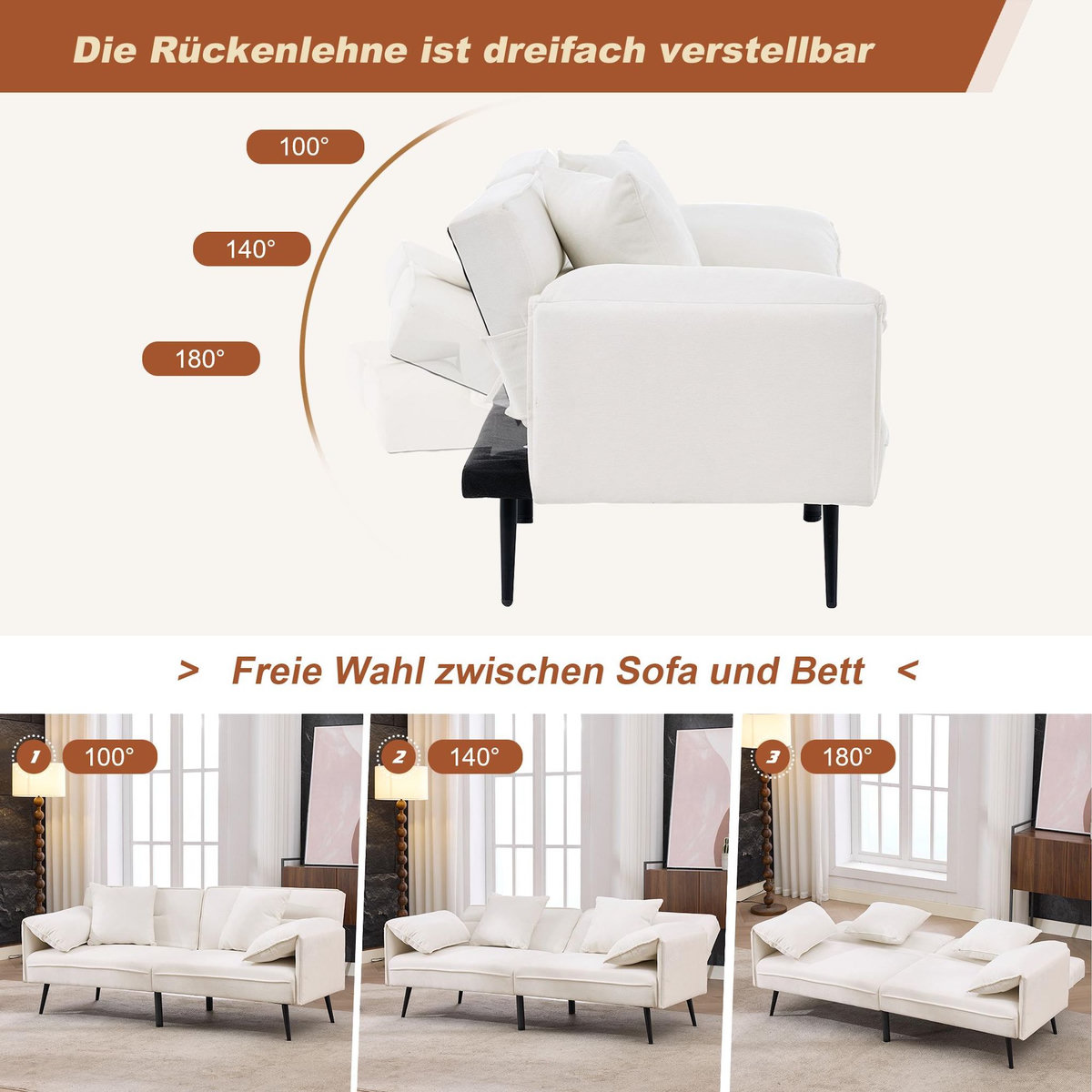 MERAX Canapé droit convertible 2 places tissu