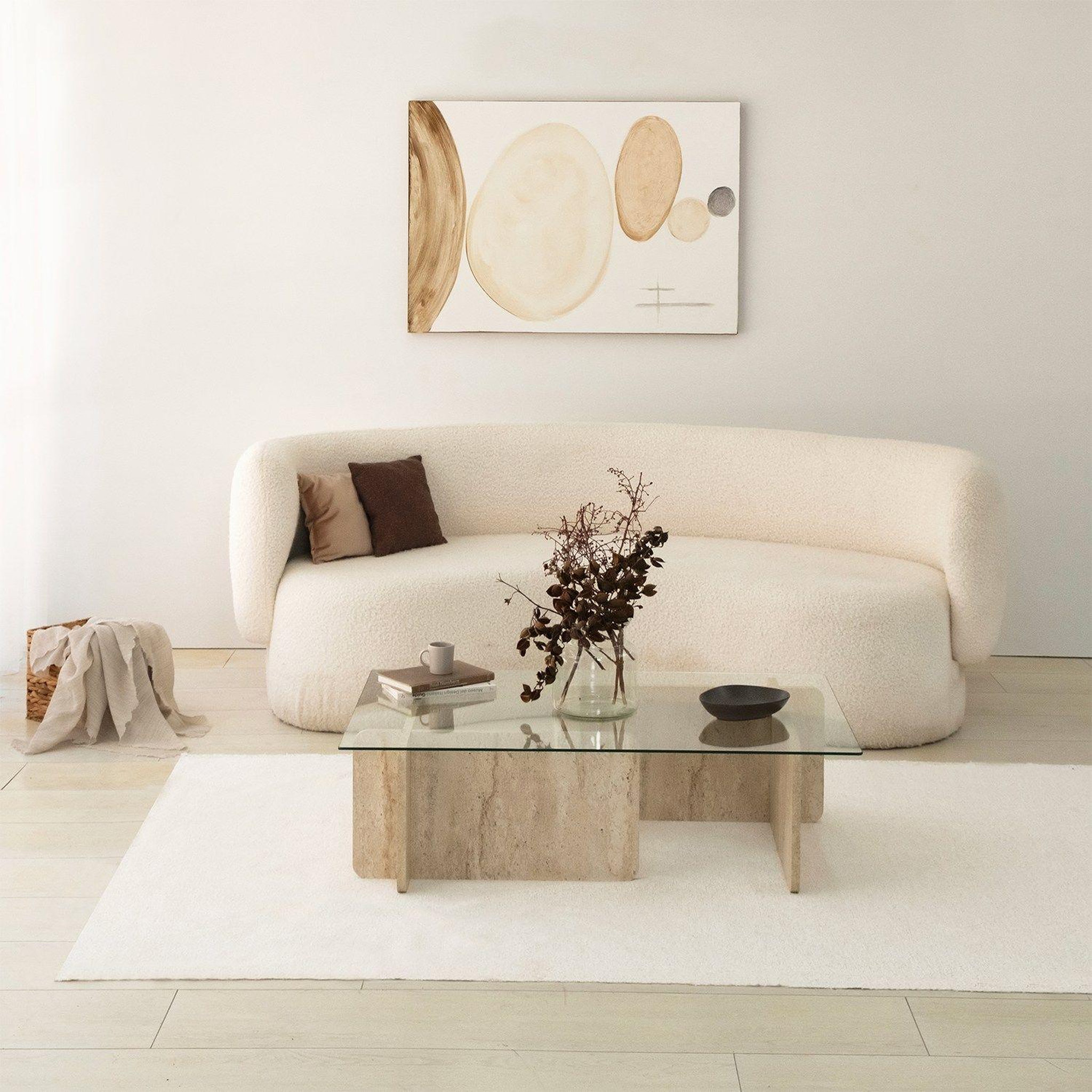 Voir la diapositive 2 : TOILINUX Table basse rectangulaire effet travertin et verre - beige