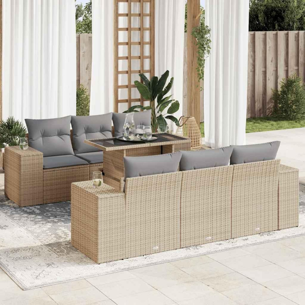 VIDAXL Salon de jardin avec coussins 7 pcs beige resine tressee