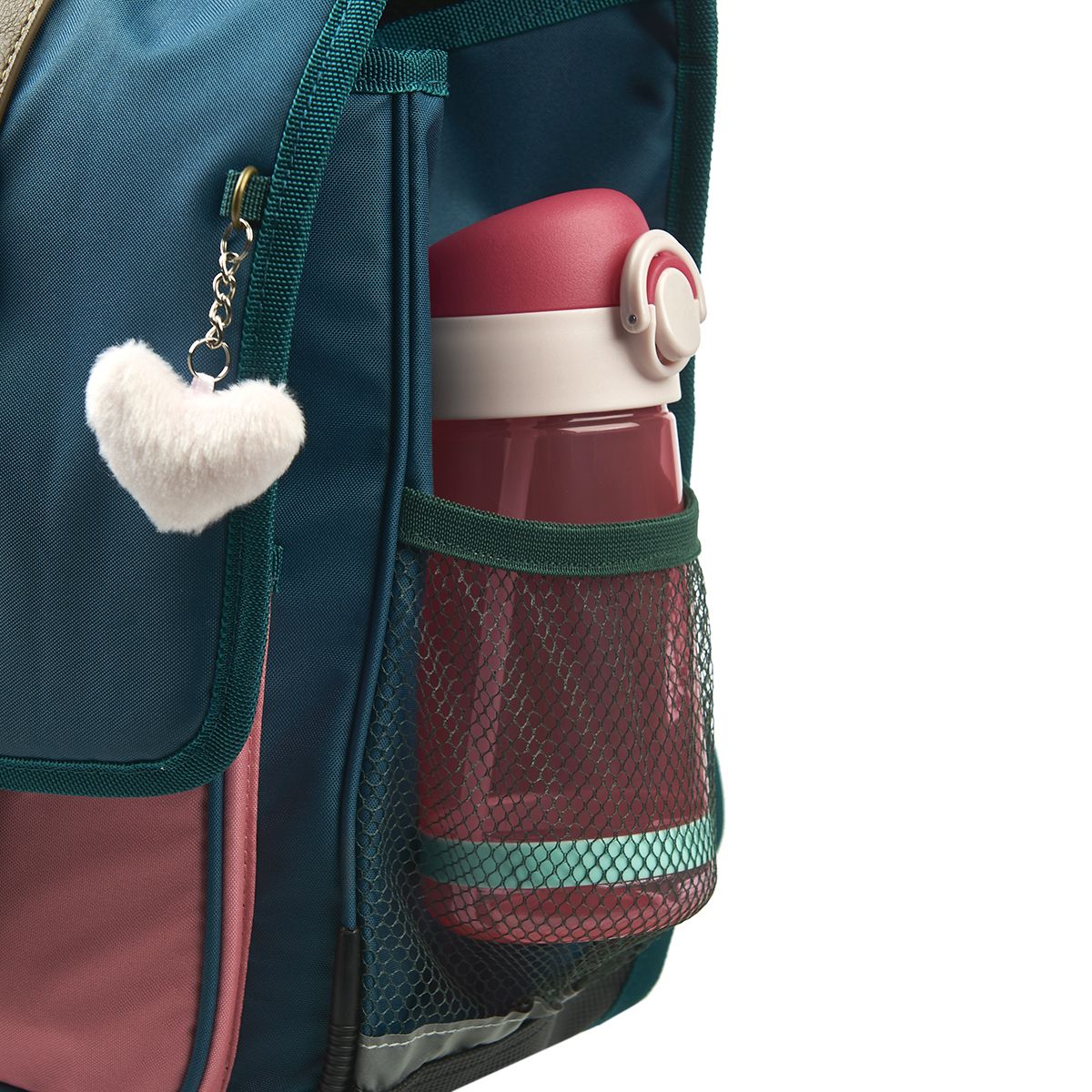 AUCHAN Cartable 38 cm CP/CE1/CE2 vert et rose avec leds