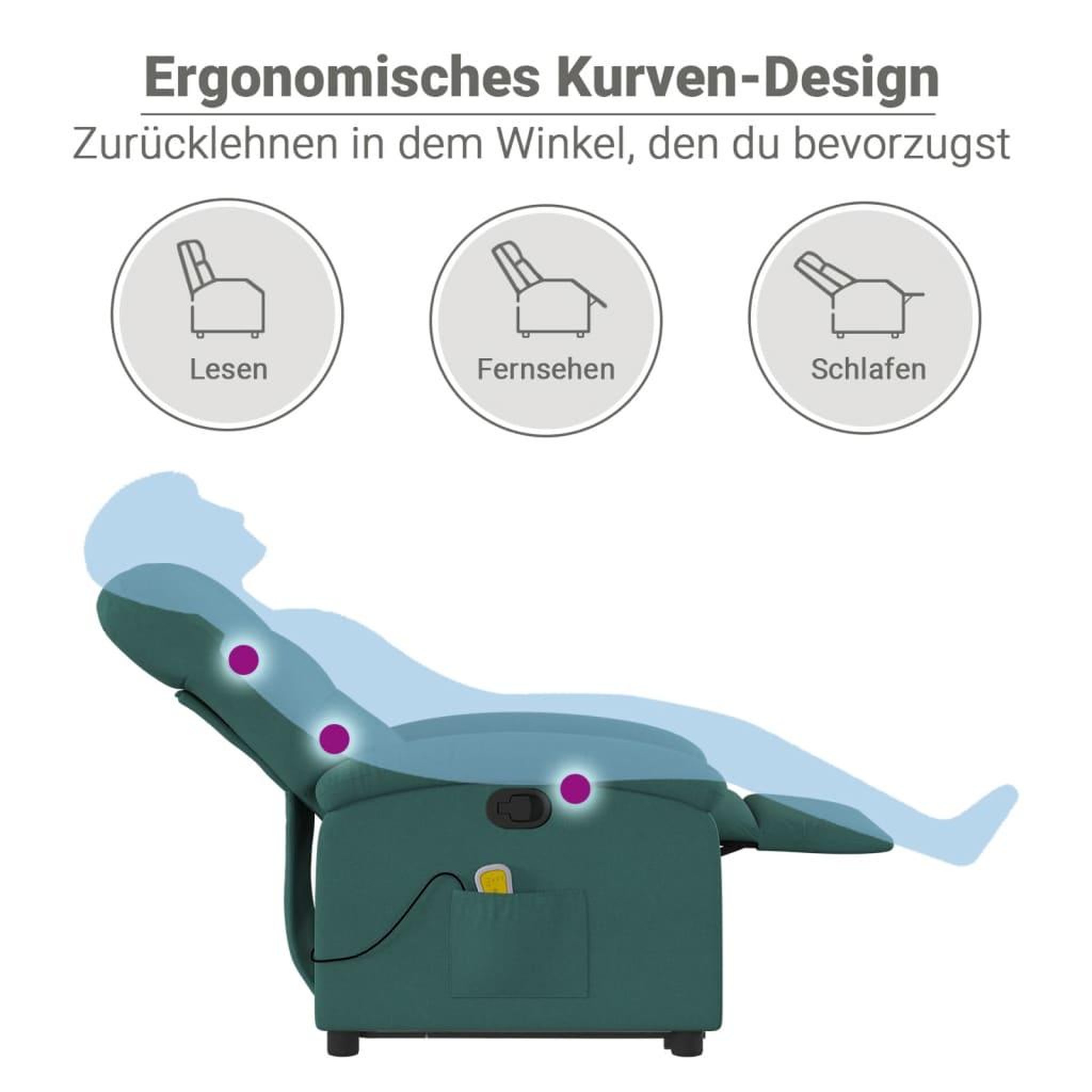 Voir la diapositive 6 : VIDAXL Fauteuil inclinable de massage Vert fonce Tissu