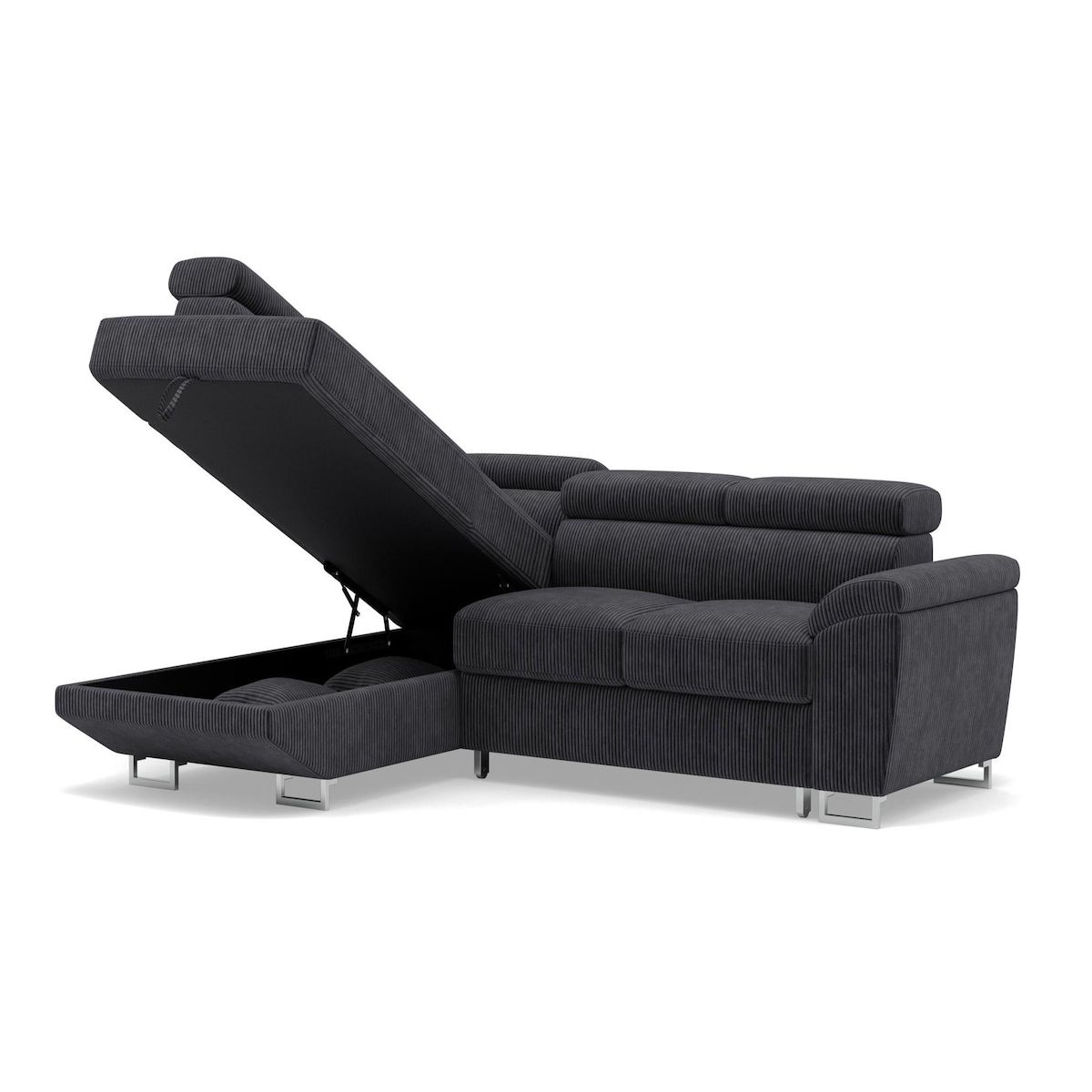 BEST MOBILIER Baoji - canapé d'angle gauche 5 places convertible avec têtières et coffre en velours côtelé