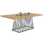 ID MARKET Table à manger extensible rectangle YUNA 6-10 personnes plateau bois et pied filaire en métal noir 160 - 200 cm