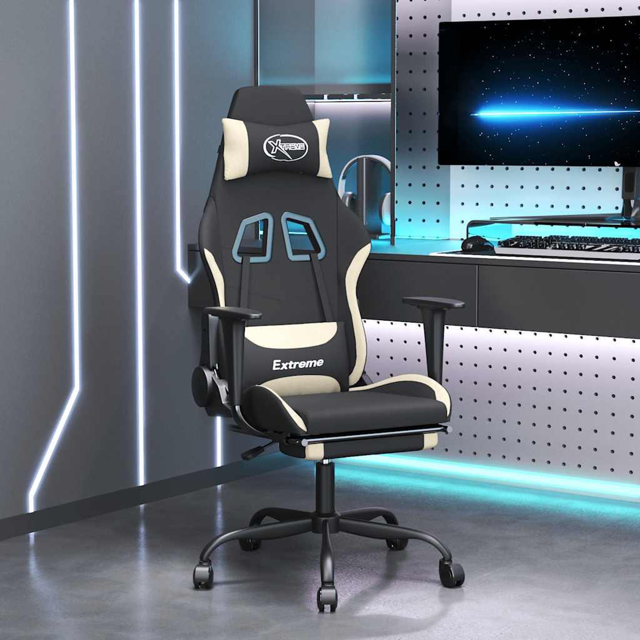 VIDAXL Chaise de jeu de massage avec repose-pied Noir et creme Tissu