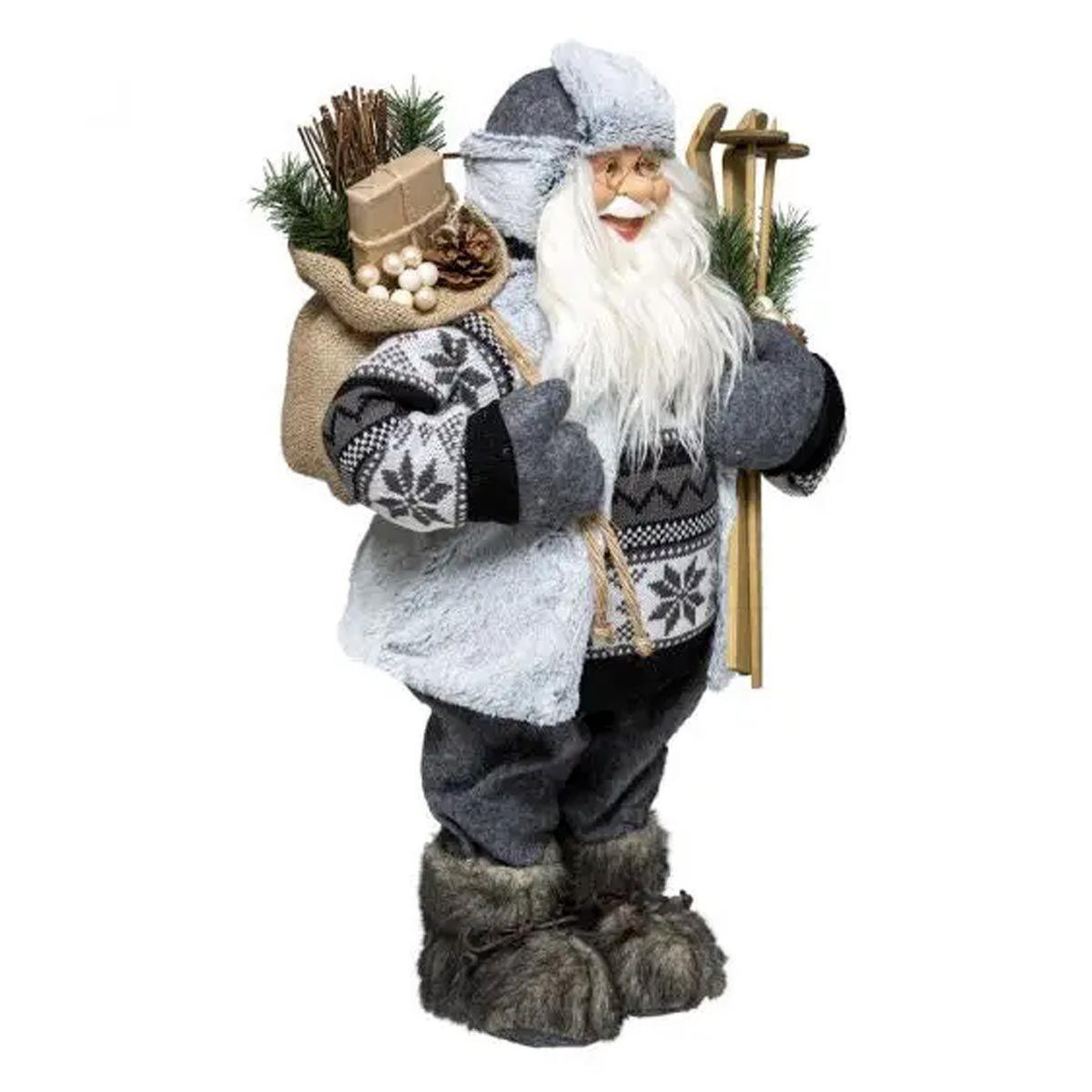 ATMOSPHERA Père noël déco traditionnel  ski  46cm gris