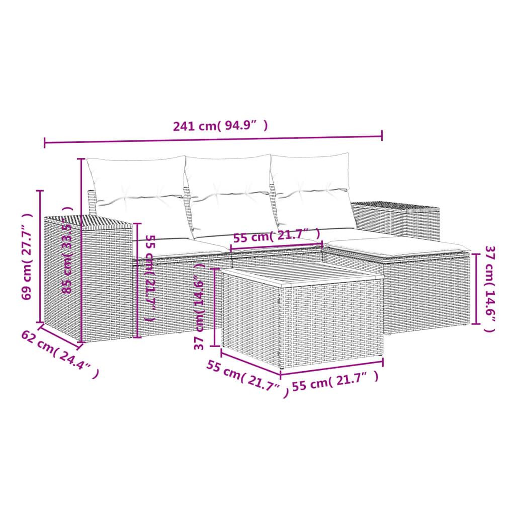 Voir la diapositive 3 : VIDAXL Salon de jardin 5 pcs avec coussins noir resine tressee