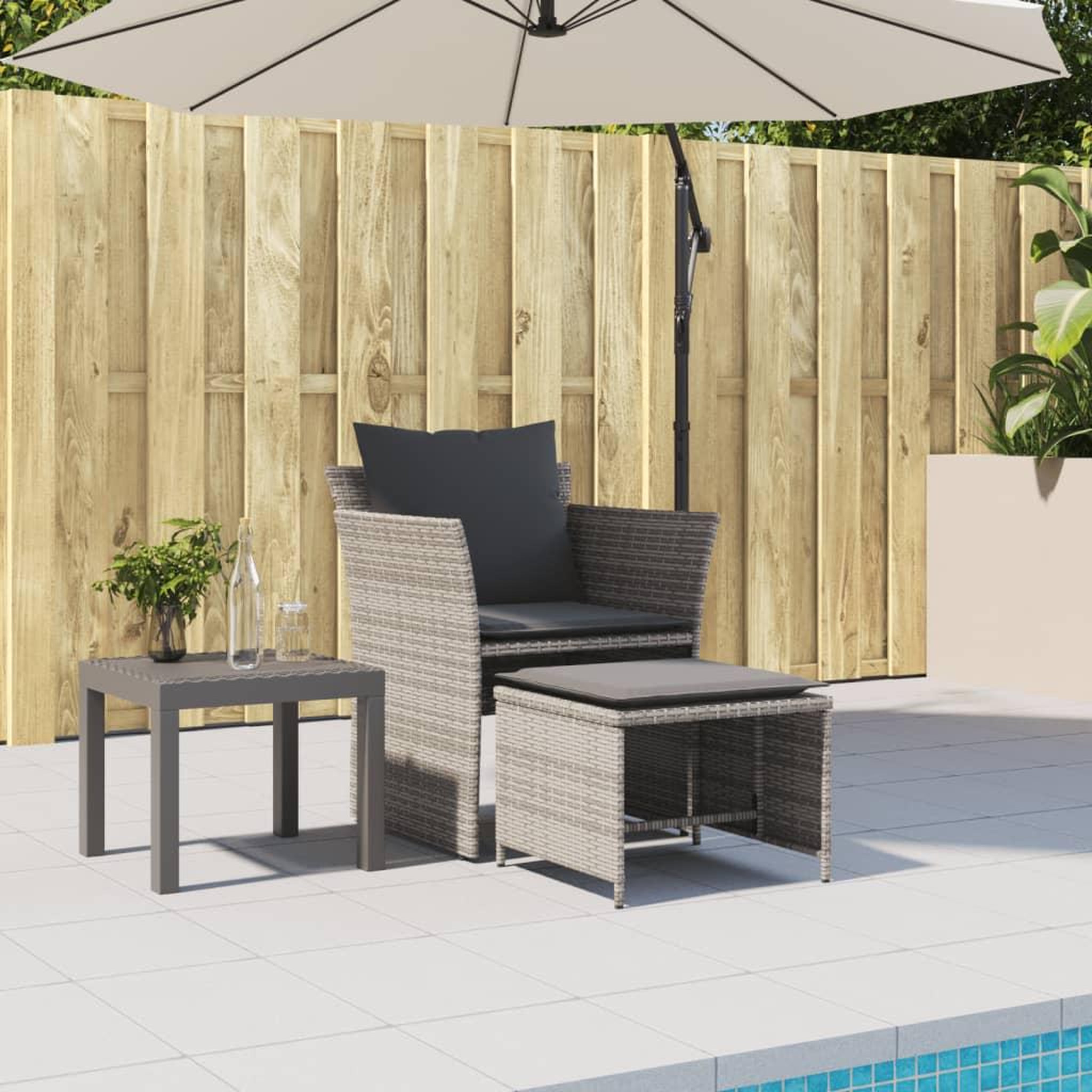 Voir la diapositive 3 : VIDAXL Chaise de jardin avec tabouret gris resine tressee