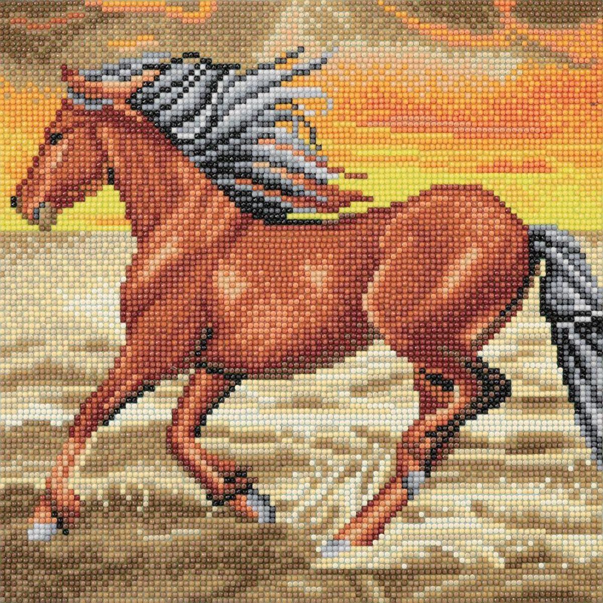 Oz International Tableau Crystal Art à diamanter - Cheval au galop - 30 x 30 cm