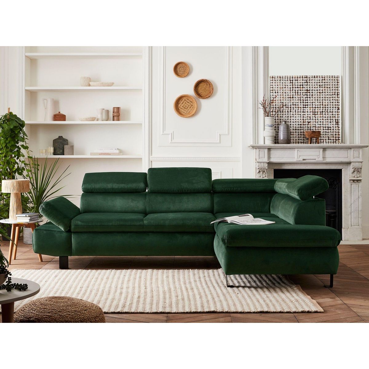 LISA DESIGN Nairobi - canapé d'angle convertible - en velours - 5 places - avec têtières - droit