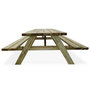 Voir la diapositive 4 : SWEEEK Table de pique nique bois de pin + 2 bancs rabattables en bois. 6 places - PANCHINA - Table de jardin robuste en pin sylvestre