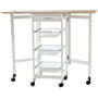 Voir la diapositive 1 : HOMCOM Chariot de service desserte de cuisine à roulettes multi-rangements 3 paniers métal + tiroir + rallonges MDF blanc chêne clair