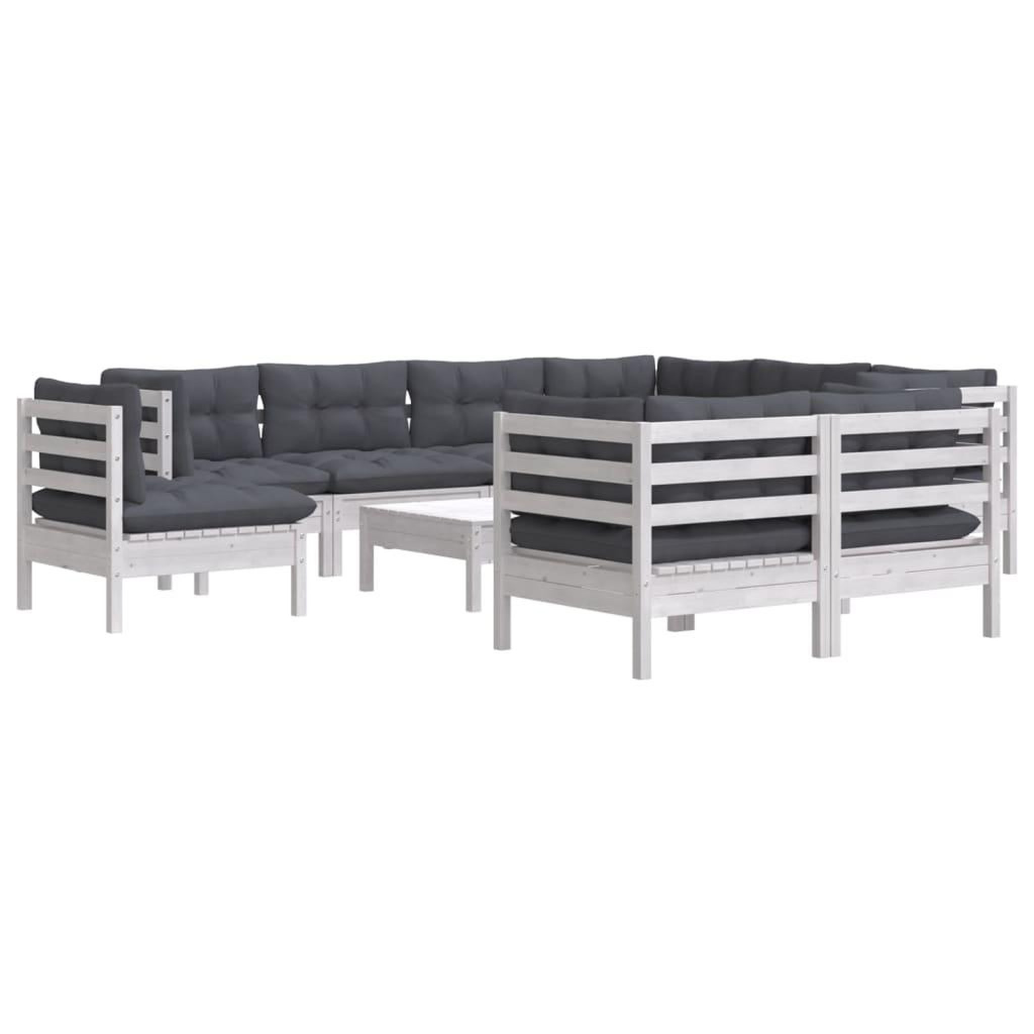 Voir la diapositive 3 : VIDAXL Salon de jardin 10 pcs avec coussins blanc bois de pin massif