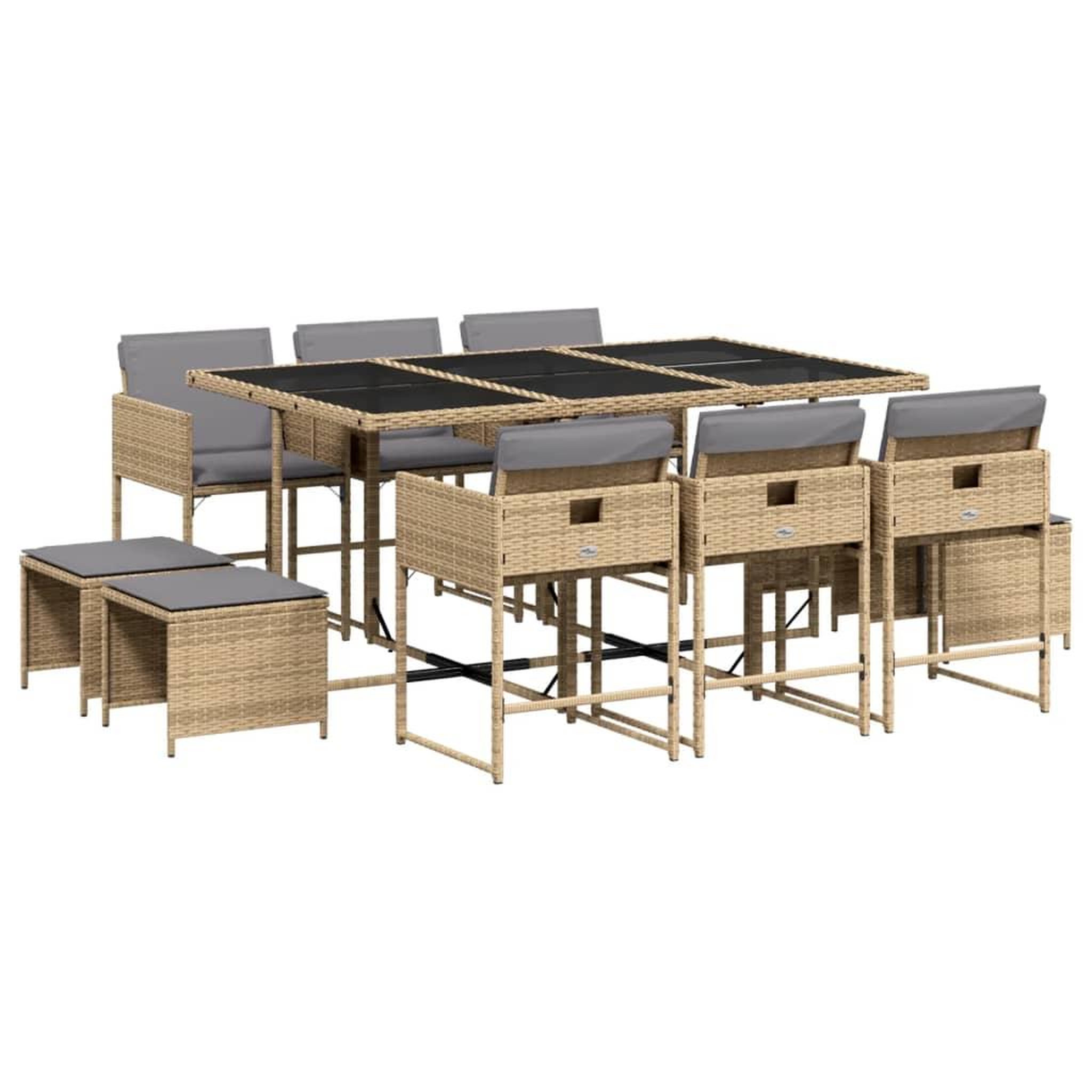 Voir la diapositive 2 : VIDAXL Ensemble a manger de jardin et coussins 11 pcs melange beige