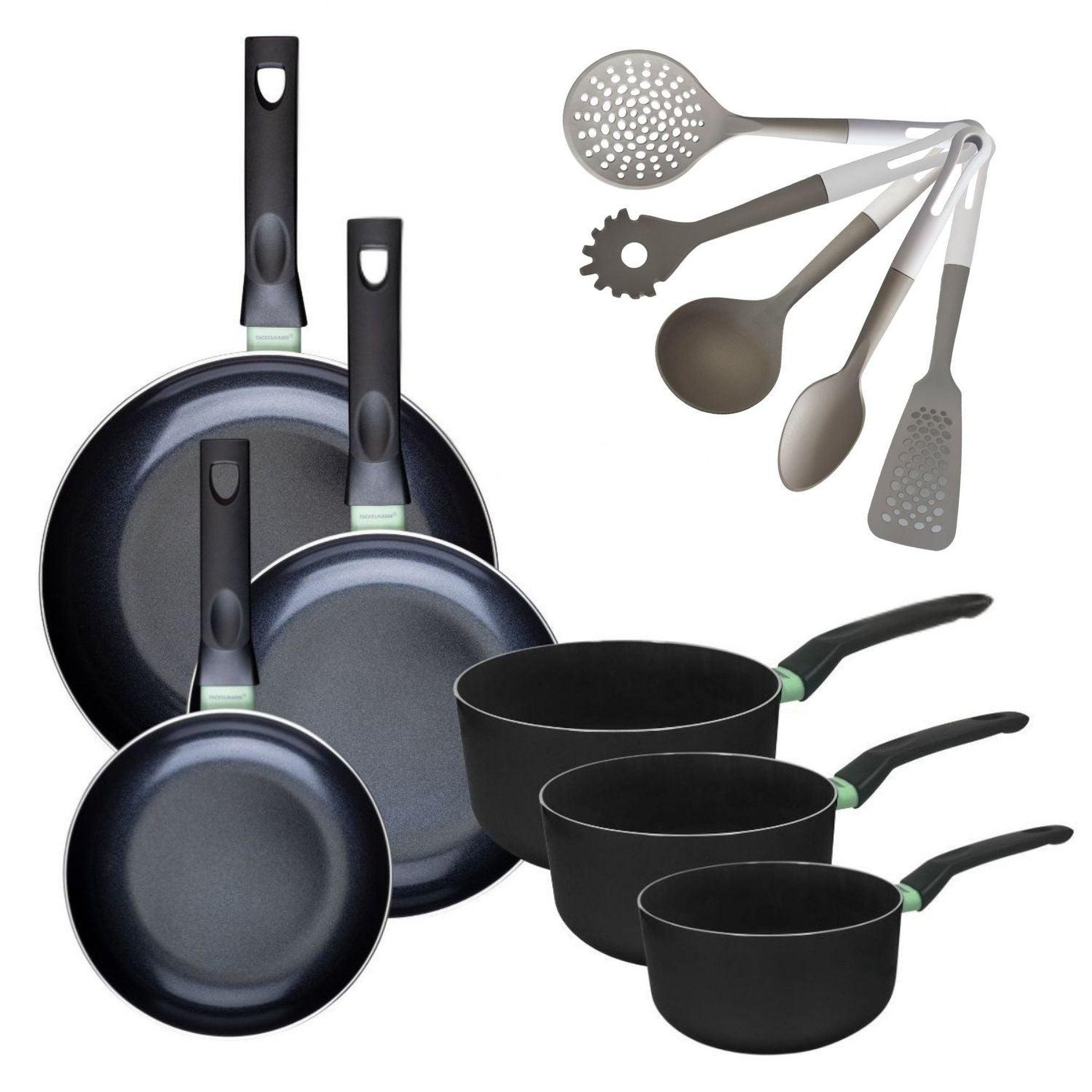 Fackelmann Batterie de cuisine avec 3 poêles 20/24/28 cm et 3 casseroles 16/18/20 cm et 5 ustensiles de cuisine fackelmann brandao vario