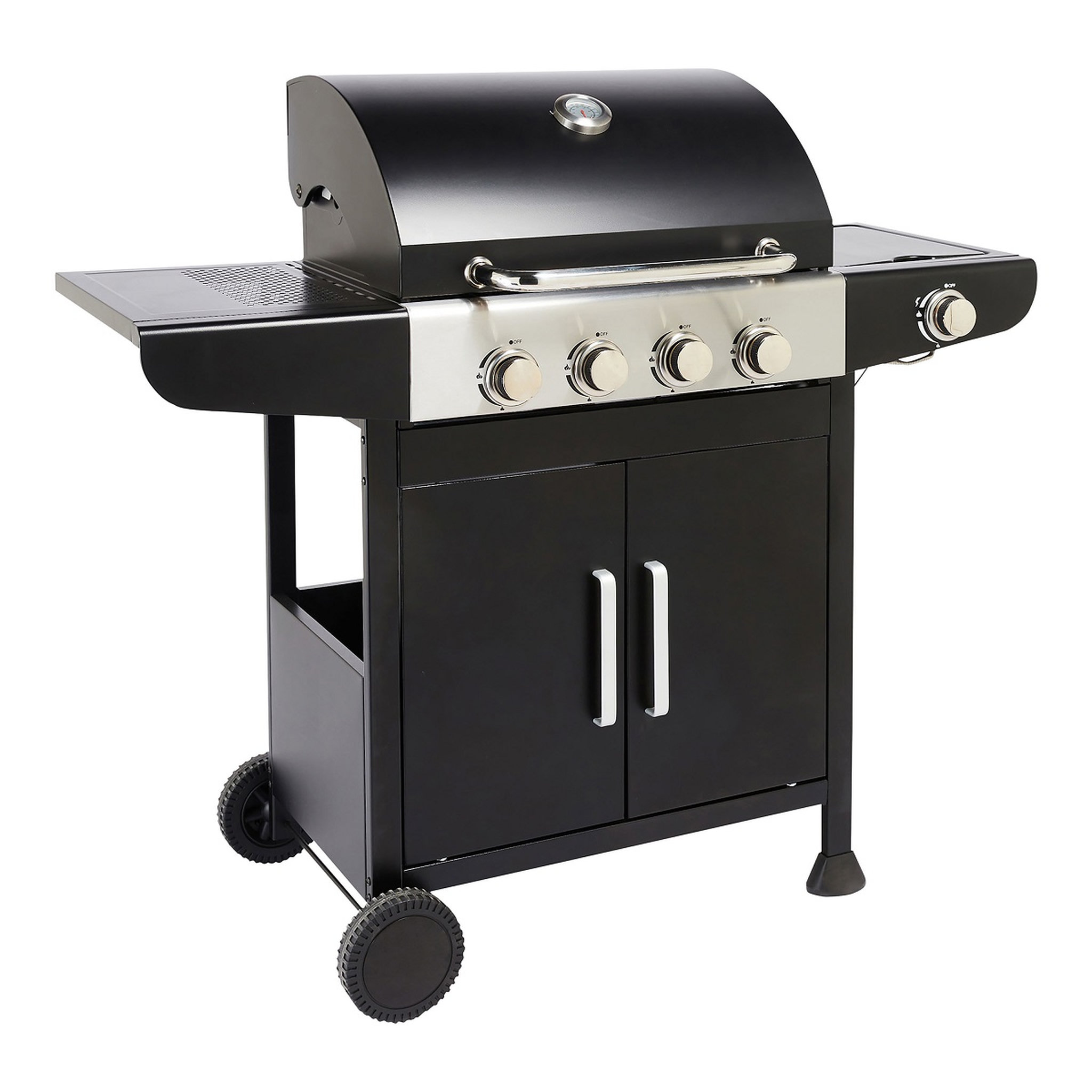 Voir la diapositive 1 : GARDENSTAR Barbecue à gaz en acier 4 brûleurs + 1 latéral MISTRA