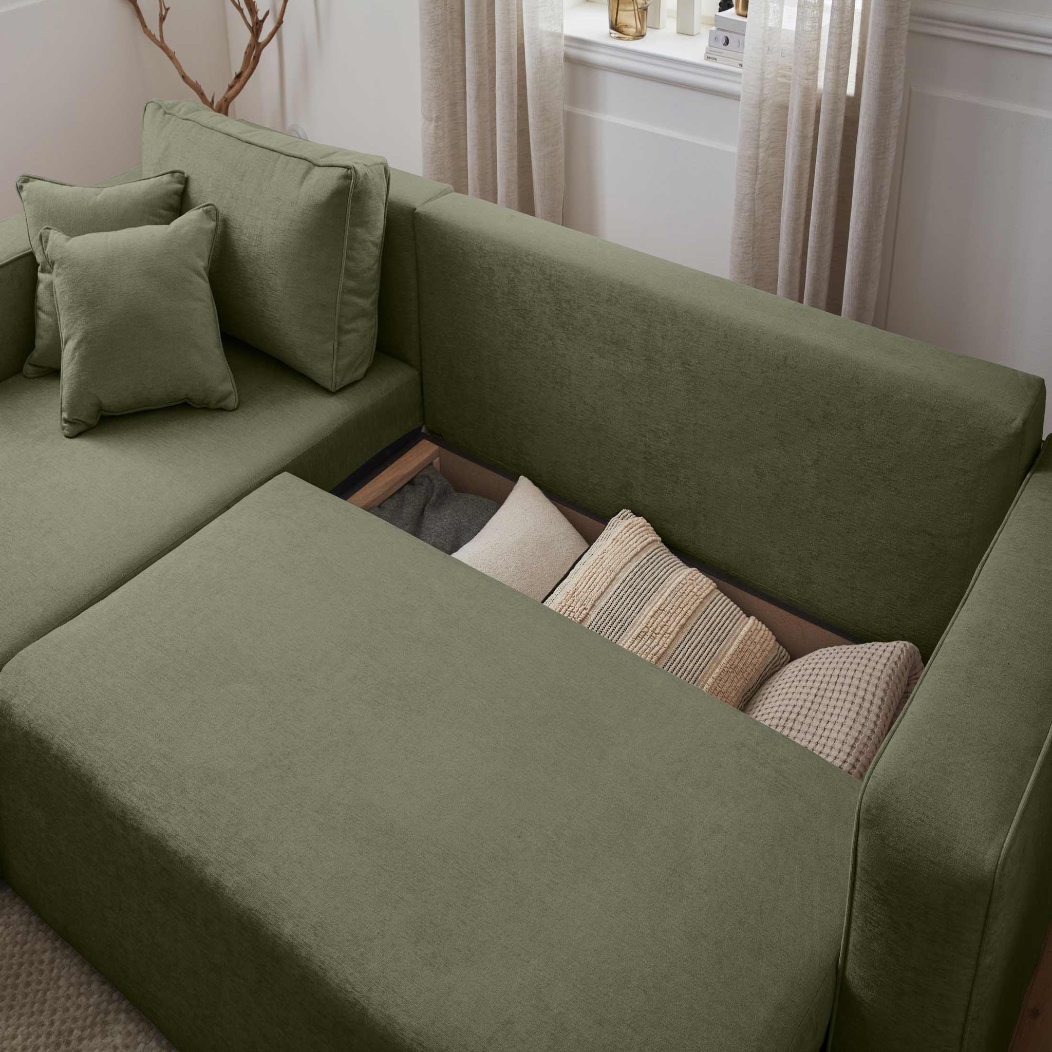 Voir la diapositive 3 : BEST MOBILIER Topaze - canapé d'angle réversible - 4 places - convertible avec coffre - en tissu