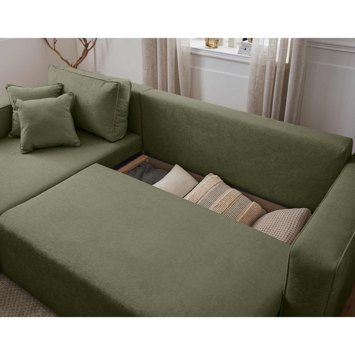 BEST MOBILIER Topaze - canapé d'angle réversible - 4 places - convertible avec coffre - en tissu