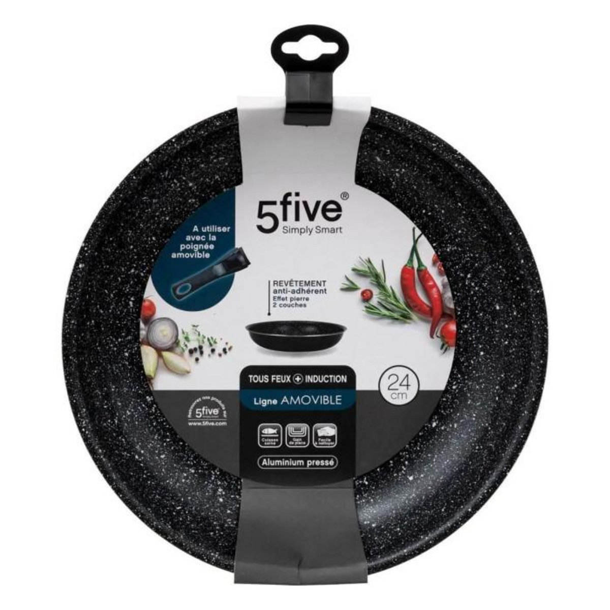 FIVE Poêle en Aluminium  Amovible  24cm Noir