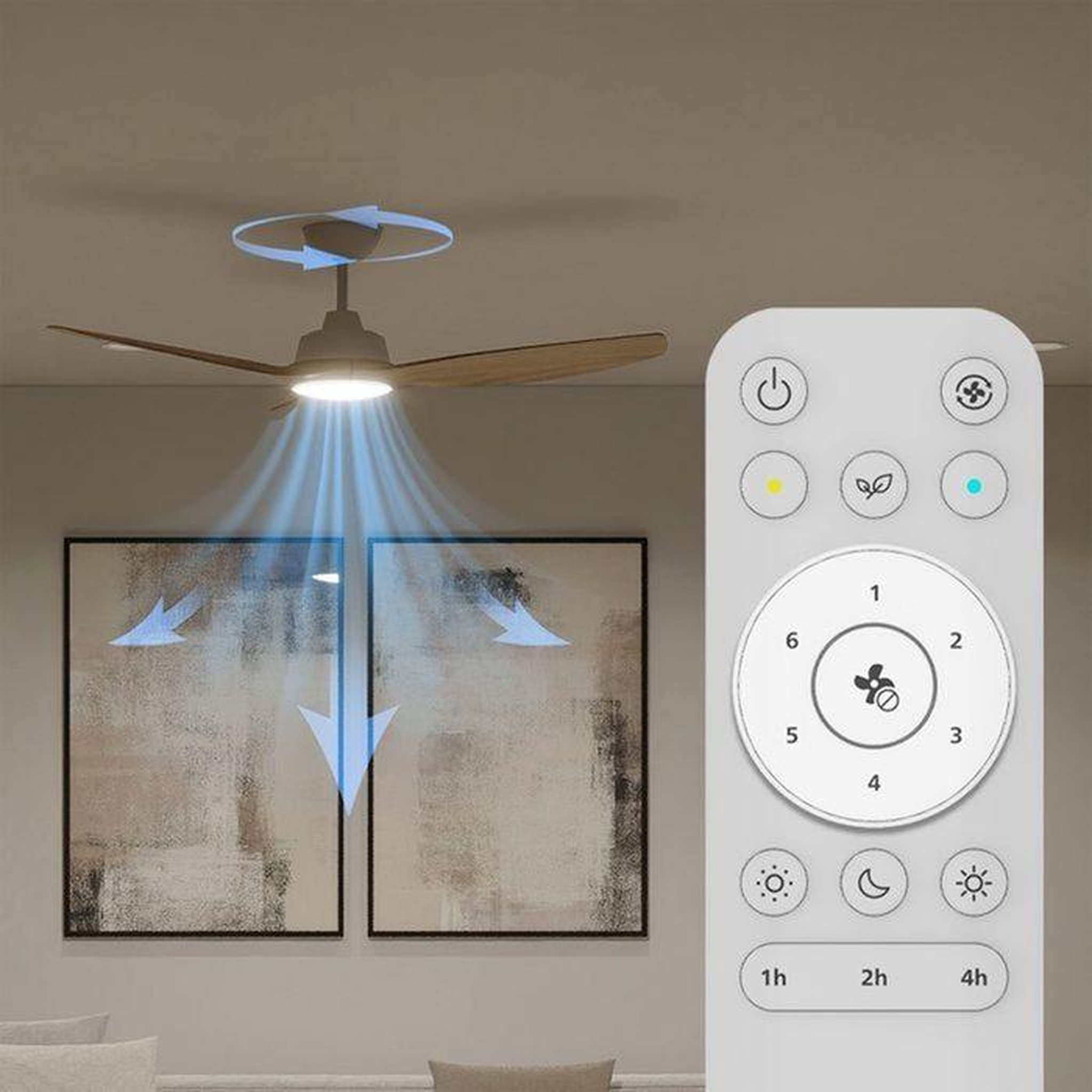 Voir la diapositive 3 : Philips Ventilateur de plafond - Philips - Olas - Pales fixes - Diametre 132 cm - Blanc/Bois - LED intégrée + télécommande