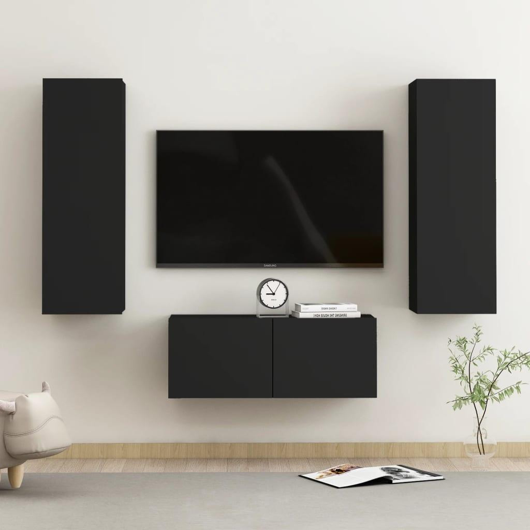 Voir la diapositive 1 : VIDAXL Ensemble de meubles TV 3 pcs Noir Bois d'ingenierie