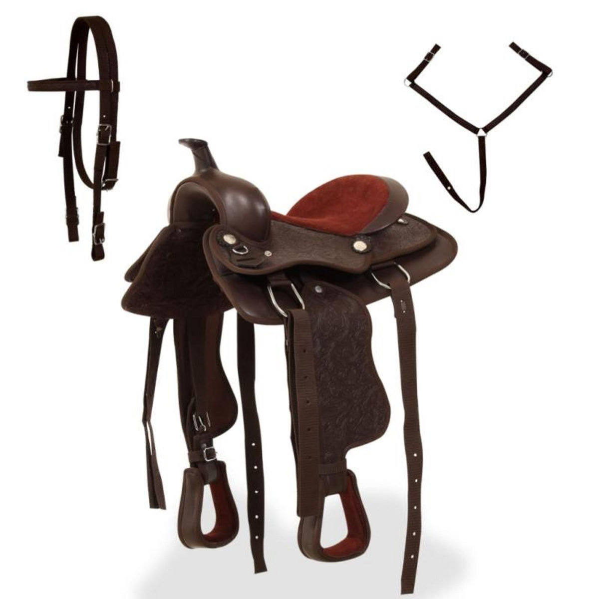 VIDAXL Selle, bridon et col de poitrine Cuir véritable 12 po Marron