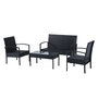 Voir la diapositive 4 : OUTSUNNY Outsunny Ensemble salon de jardin 4 places : canapé, 2 fauteuils et table basse plateau verre trempé résine tressée 4 fils  imitation rotin noir coussins blanc