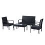 Voir la diapositive 4 : OUTSUNNY Outsunny Ensemble salon de jardin 4 places : canapé, 2 fauteuils et table basse plateau verre trempé résine tressée 4 fils  imitation rotin noir coussins blanc