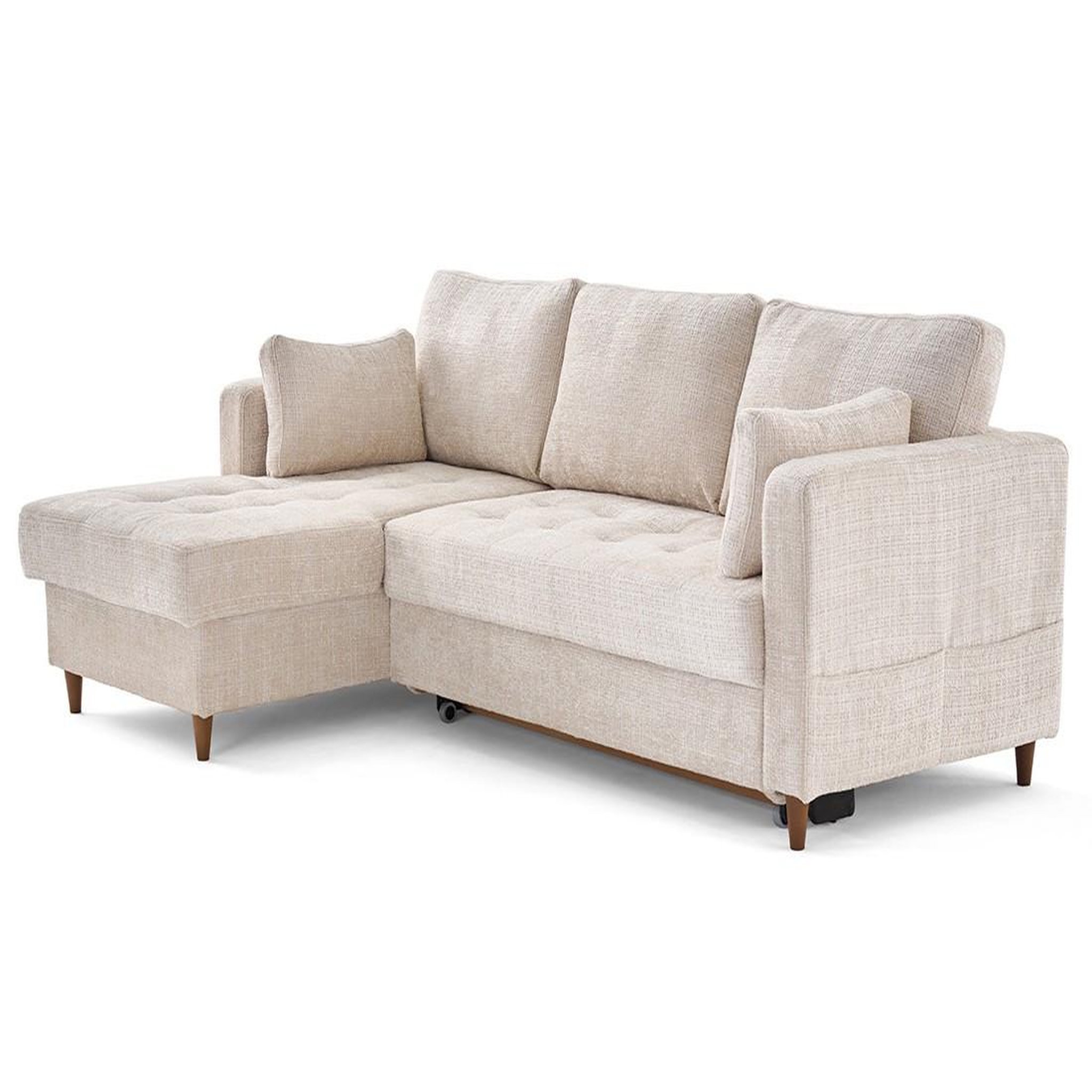 Voir la diapositive 4 : BEST MOBILIER Anna - canapé d'angle gauche 4 places convertible avec coffre en velours texturé