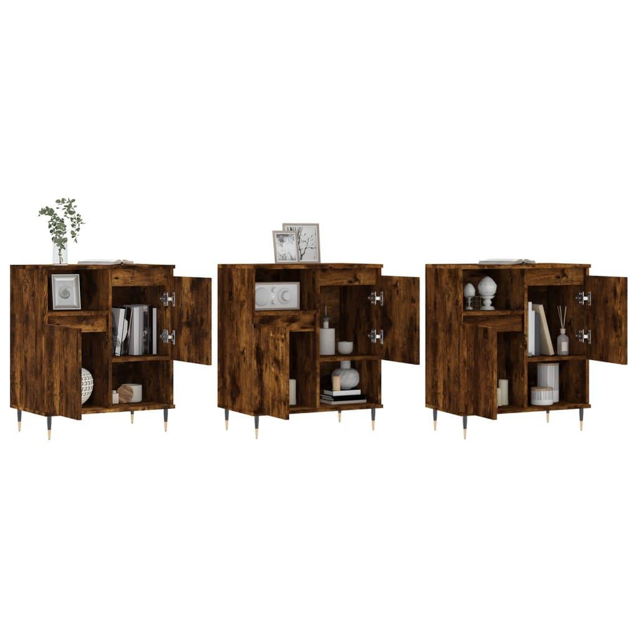 Voir la diapositive 3 : VIDAXL Buffets 3 pcs Chene fume Bois d'ingenierie