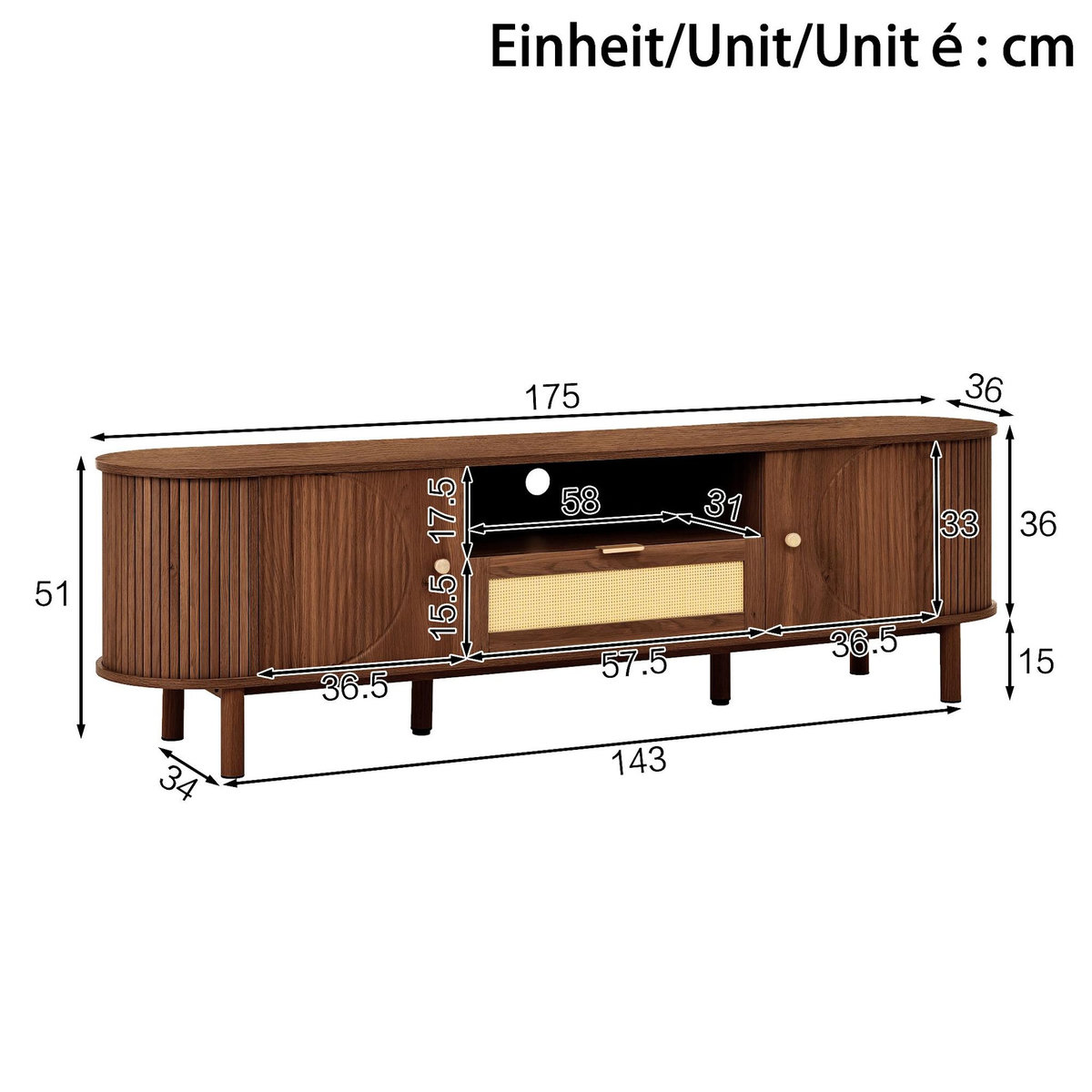 MERAX Meuble tv naturel 175 cm mdf