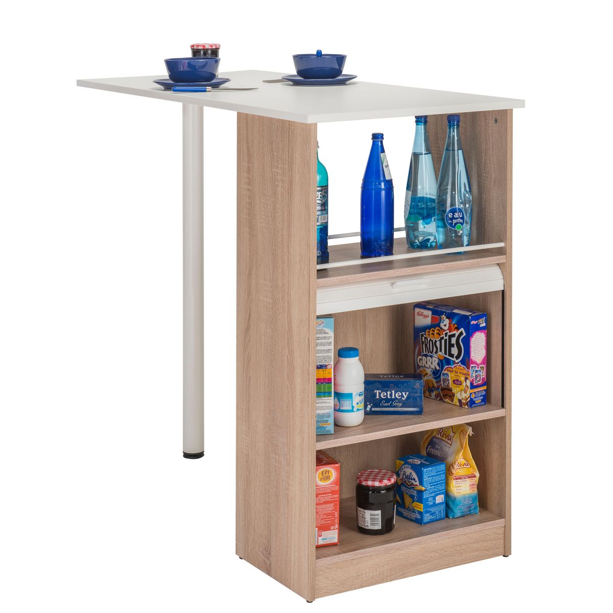 Table comptoir de cuisine avec rangement à rideau L130cm LUCK