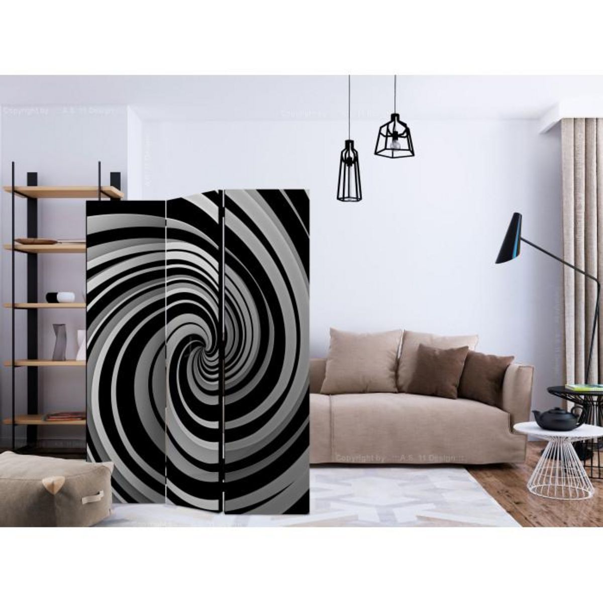 Paris Prix Paravent 3 Volets  Black & White Swirl  135x172cm