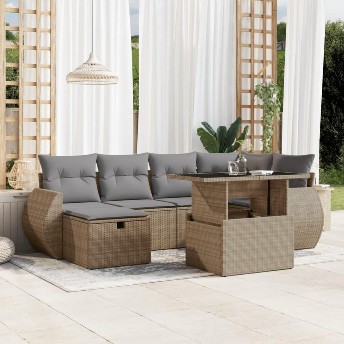 VIDAXL Salon de jardin avec coussins 7 pcs beige resine tressee