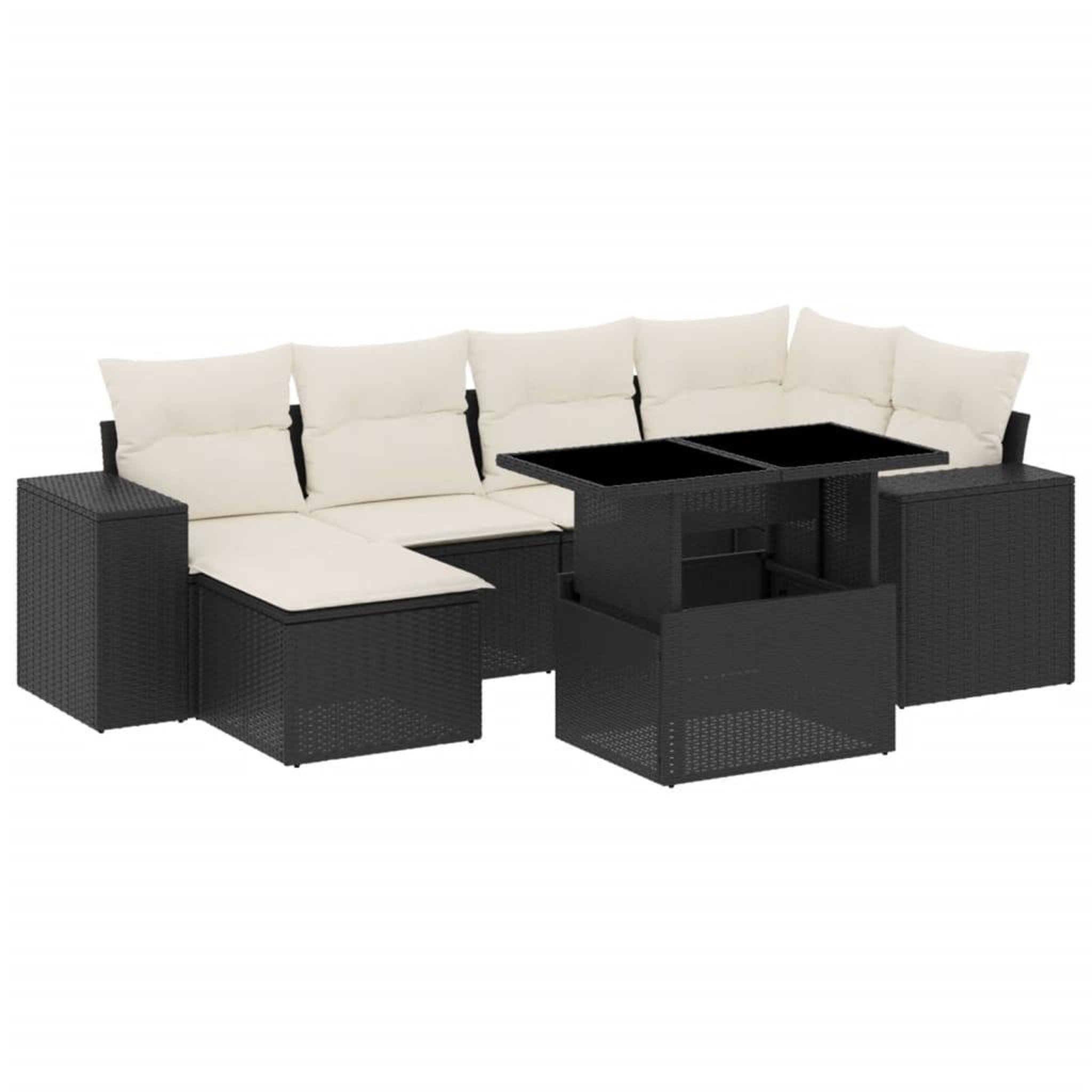 Voir la diapositive 2 : VIDAXL Salon de jardin 7 pcs avec coussins noir resine tressee