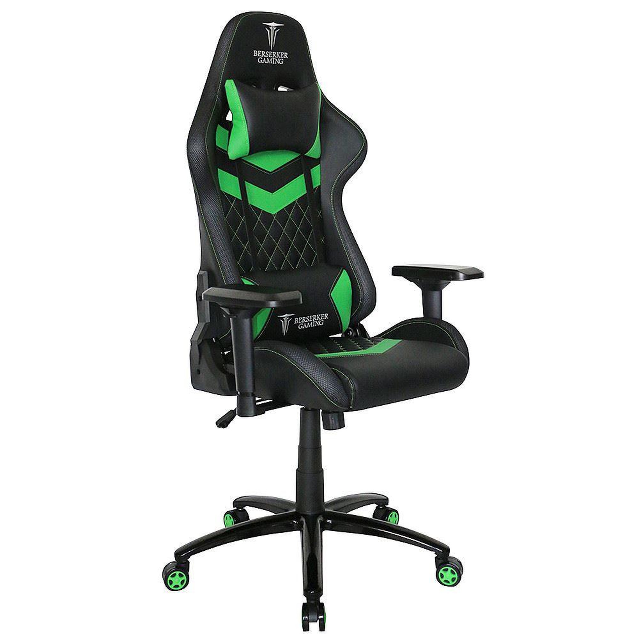 Chaise gaming Thor Luxury noir et vert, simili cuir, accoudoirs 4D, dossier inclinable 90-180°, rotation 360°, repose-tête et coussins lombaire/cervical, support 160 kg
