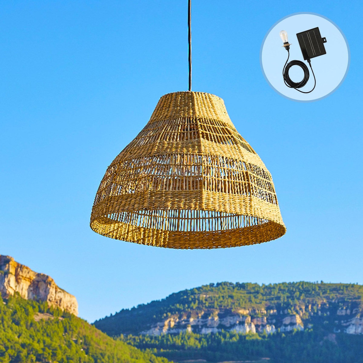 Lumisky Suspension d'extérieur nomade solaire MERIDA Beige Herbe marine H34cm