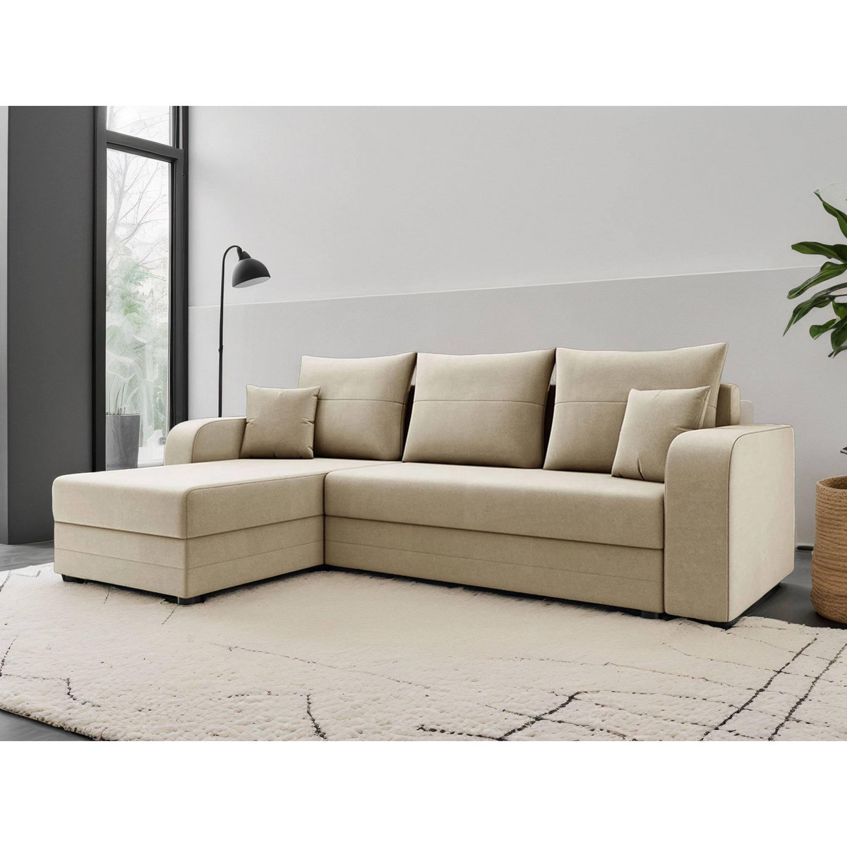 BEST MOBILIER Harvey - canapé d'angle réversible 4 places convertible avec coffre en velours