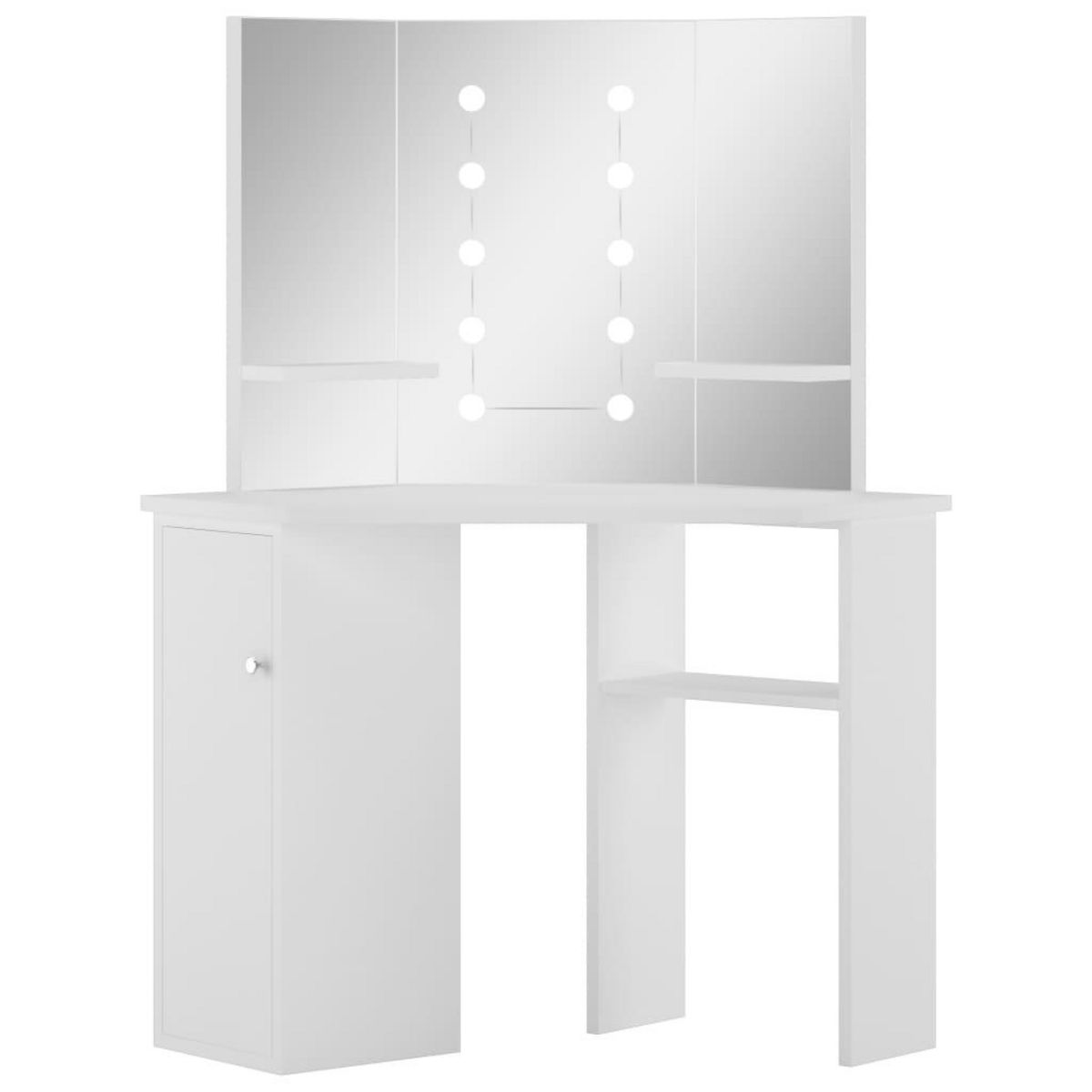 VIDAXL Coiffeuse d'angle table de maquillage lumiere LED Blanc clair