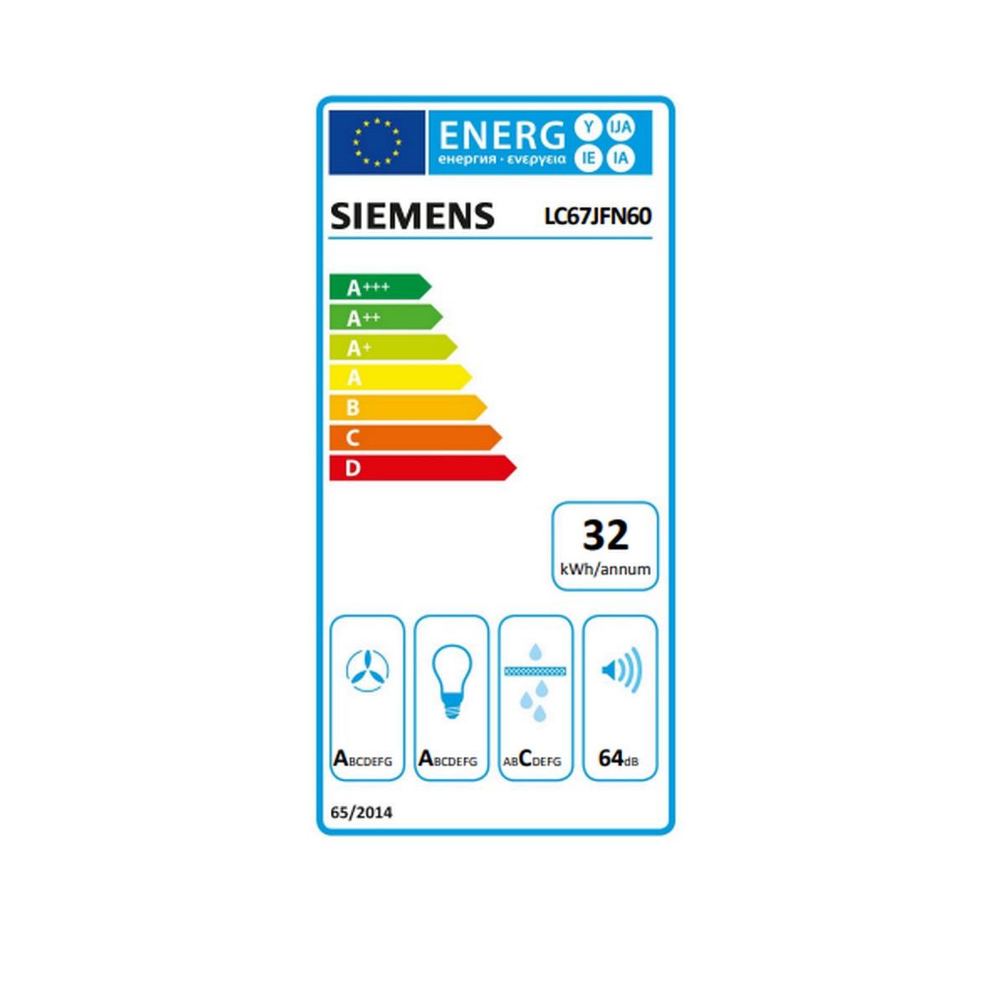 Voir la diapositive 2 : Siemens Hotte décorative inclinée 60cm 427m3/h noir - lc67jfn60