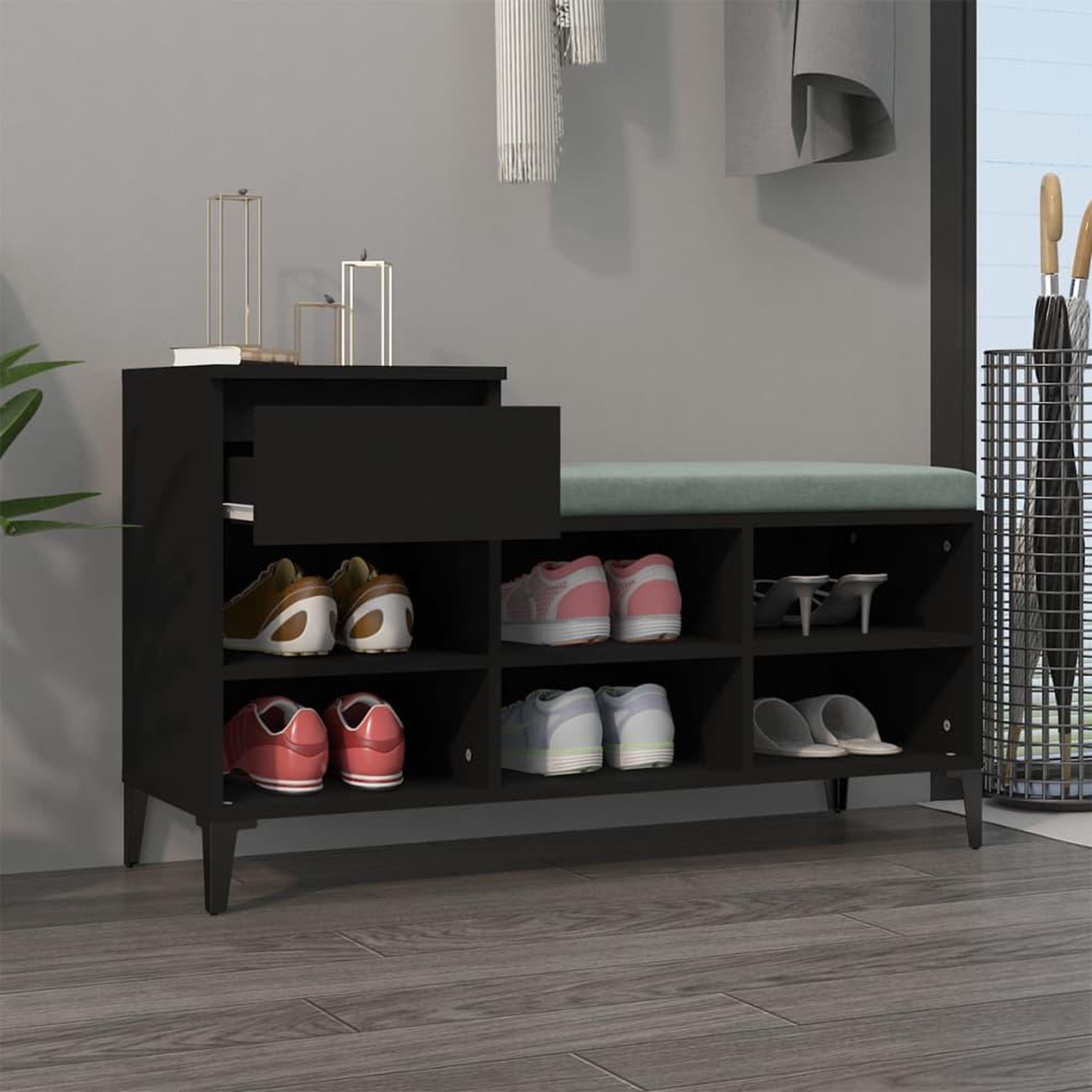 Voir la diapositive 3 : VIDAXL Armoire a chaussures Noir 102x36x60 cm Bois d'ingenierie