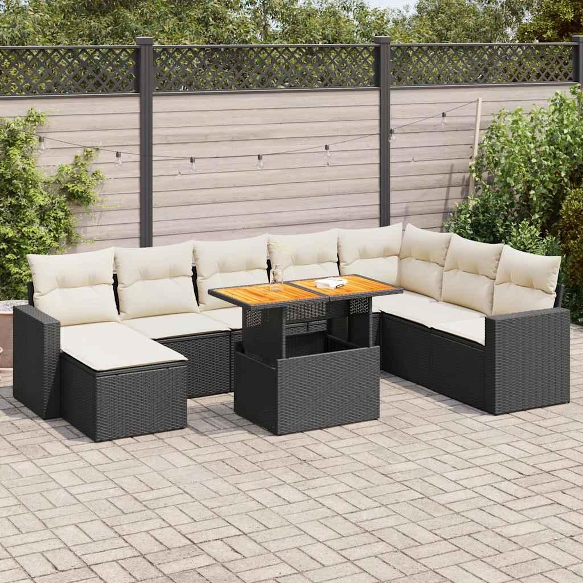 VIDAXL Salon de jardin 9 pcs avec coussins noir resine tressee