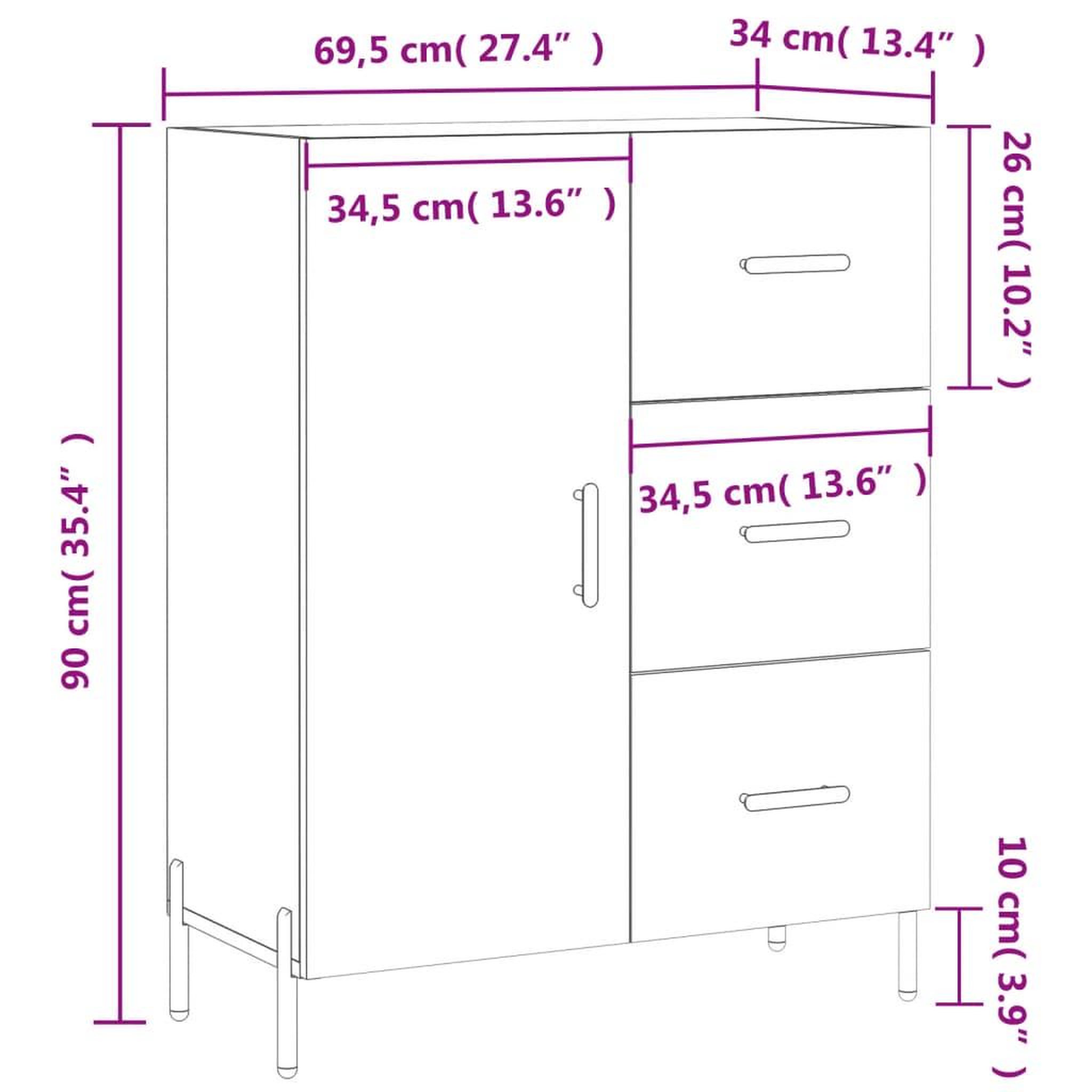 Voir la diapositive 6 : VIDAXL Buffet Blanc brillant 69,5x34x90 cm Bois d'ingenierie
