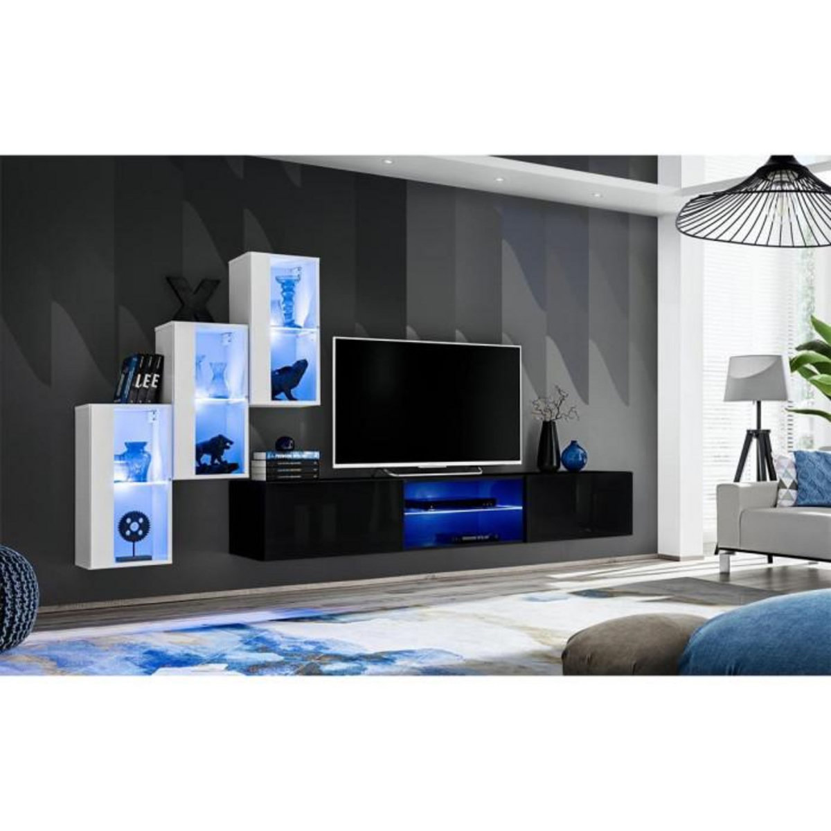 Paris Prix Ensemble Meuble TV  Switch XXII  210cm Blanc & Noir