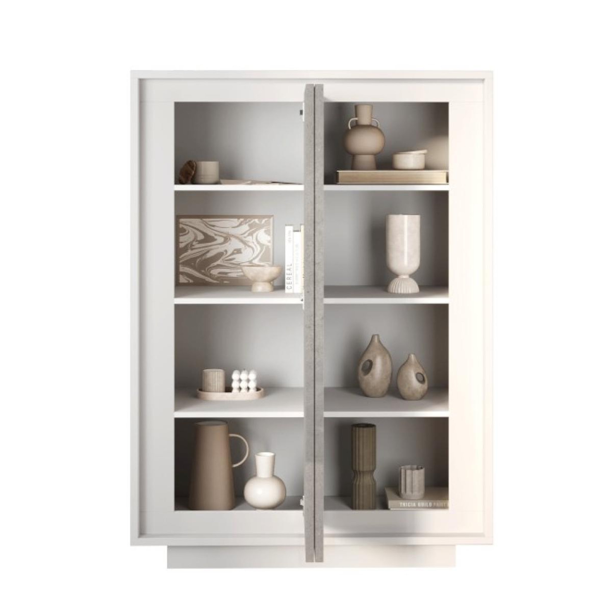 Voir la diapositive 3 : JLC KREATION Argentier-bar moderne 2 portes blanc et gris béton yori