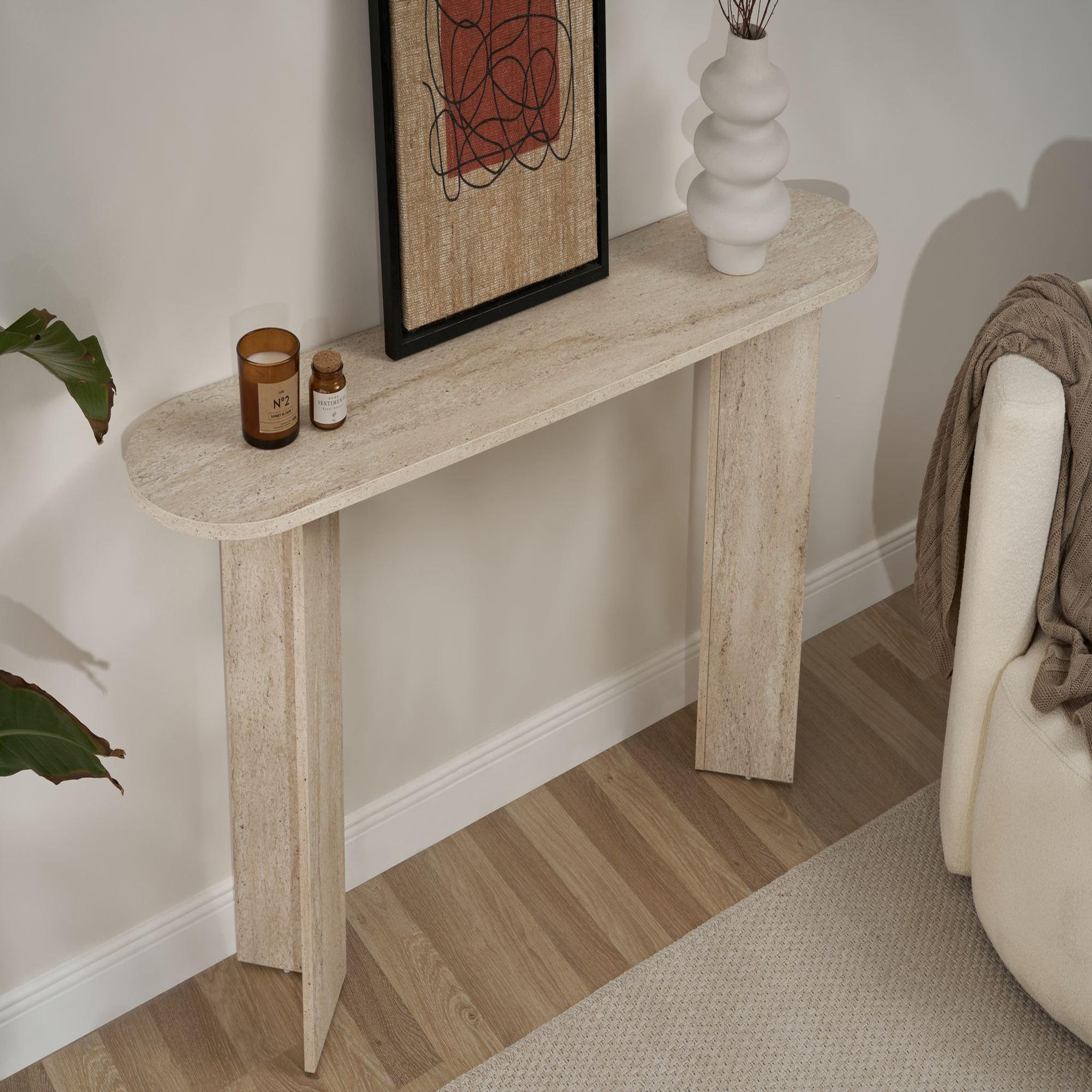Voir la diapositive 4 : Habitat et Jardin Console en bois  sira  - 150 x 35 x 75 cm - travertin
