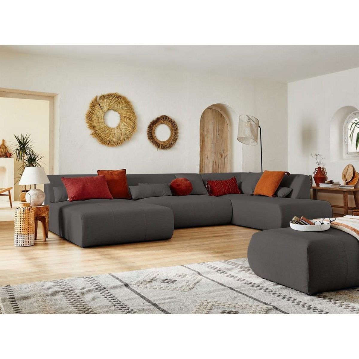 LISA DESIGN Onyx - canapé panoramique d'angle droit 7 places - en tissu