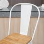 Voir la diapositive 4 : HOMCOM Lot de 4 tabourets de bar industriel avec dossier repose-pied hauteur assise 76 cm acier blanc bois d'orme