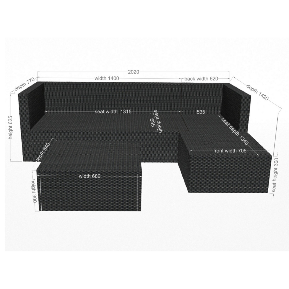 CONCEPT USINE Salon de jardin en résine tressée 4 places gris-gris clair LECCI